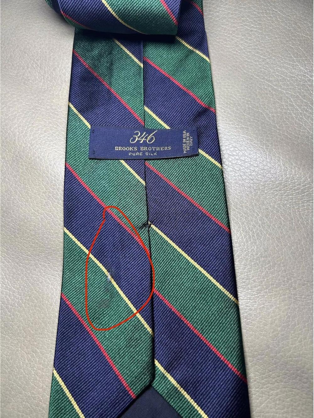 Brooks Brothers 346 Men’s 100% Silk Tie Blue Green Yellow Red Stripes BB4 Flaw - Picture 2 of 4